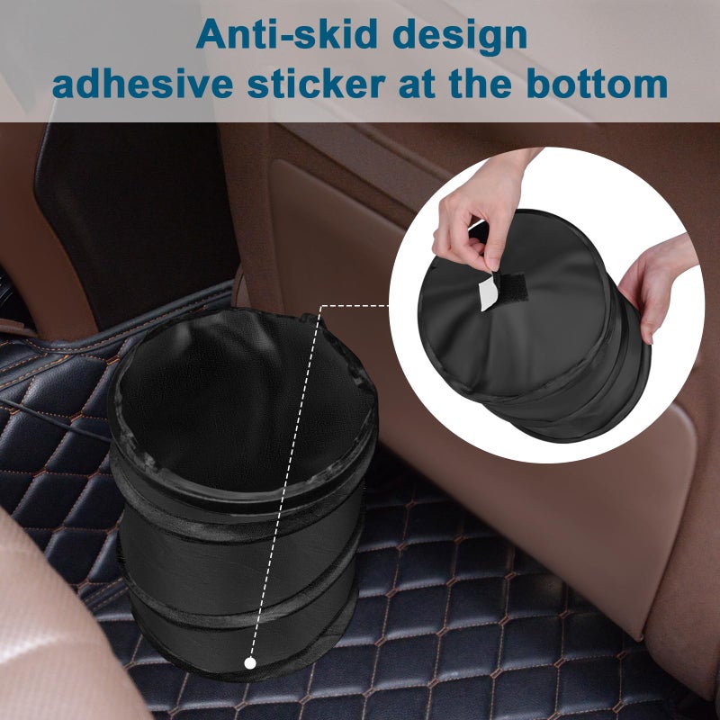 Kincown Car Trash Bin  2 Packs Pop-up Car Trash Can  Medium-Sized Collapsible Garbage Can with Elastic Band Hanging  Double-Layer Washable Vehicle Trash Can  hook and loop Waste Basket Bin - Image 5